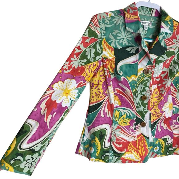 Coldwater Creek Jacket Womens L Petite Floral Artsy Y2K Vibrant Blazer Pockets - Picture 13 of 16